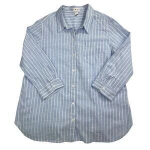 Da-sh Blue & White Striped Button-Up By Da-sh Womens XL 100%‎ Cotton 3/4 Sleeve